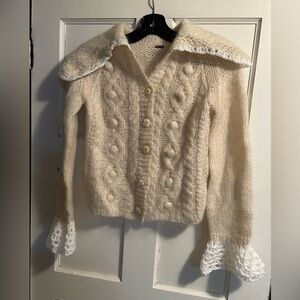 Free people Cream Button-Up Cardigan with Lace Cuffs